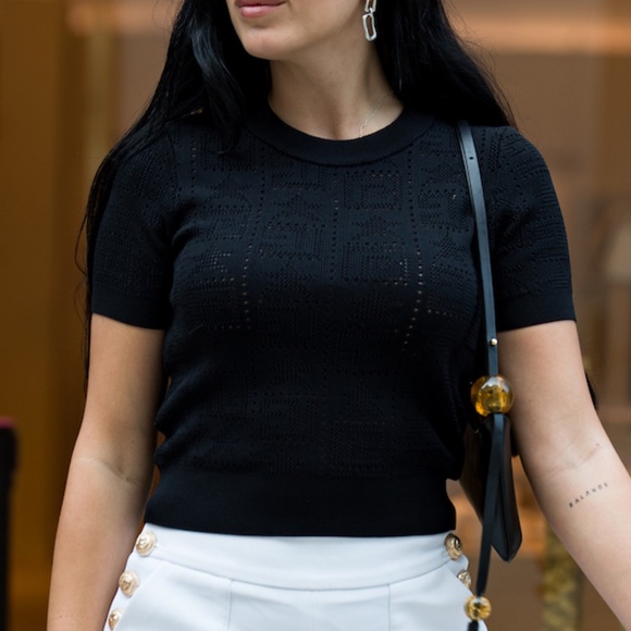 NEW! Monogram Knit T Shirt Top - Black - Picture 2 of 7